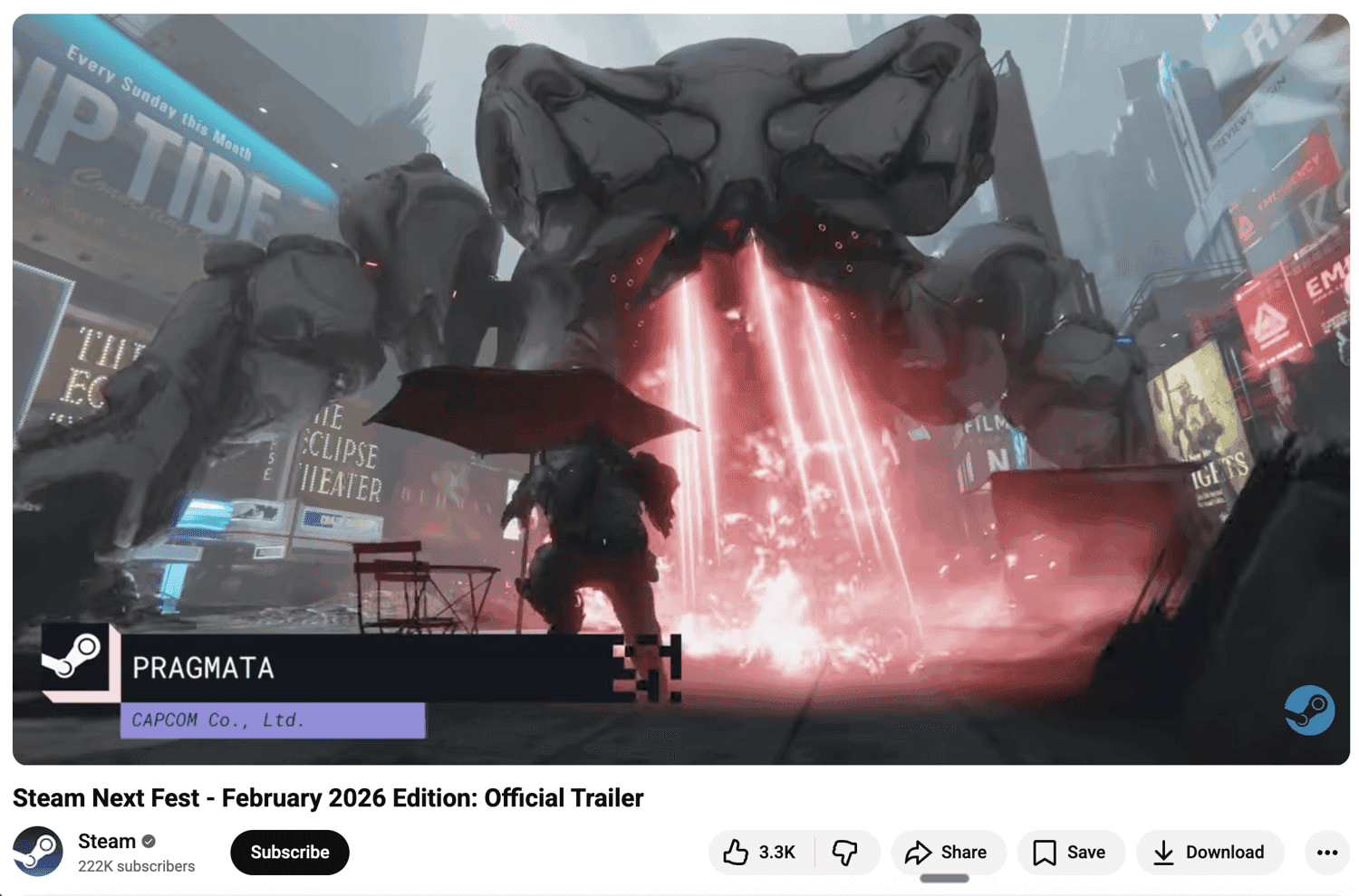 A Steam Next Fest official trailer thumbnail featuring a curated game