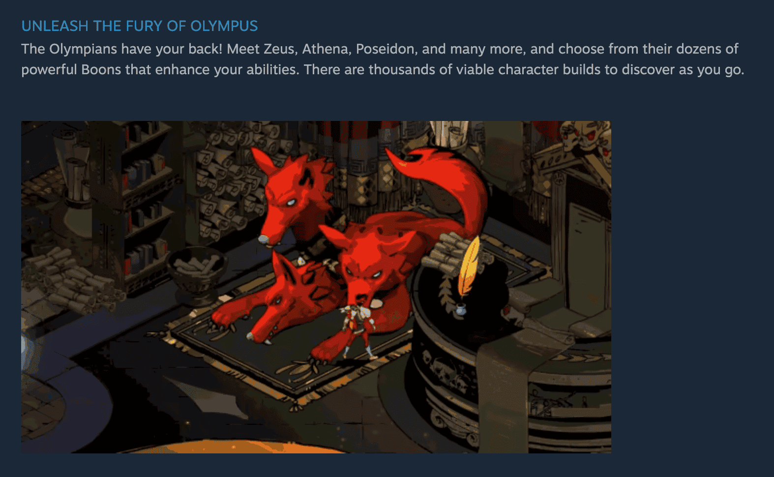 In-text GIFs in the About This Game section — animations showing gameplay feel and system depth